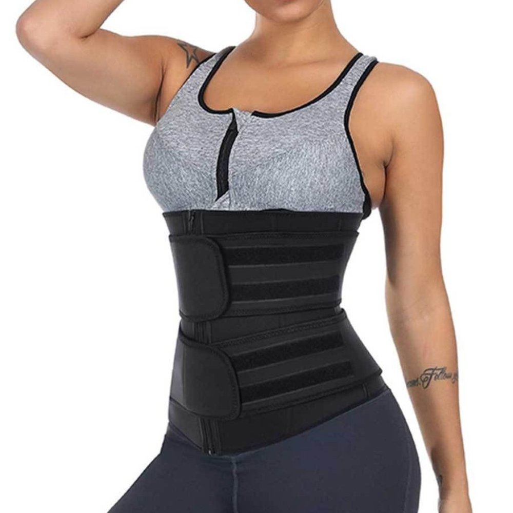 NEW  Black Size 5XL Compression Double Velcro Strap  Zipper Latex Waist Trainer
